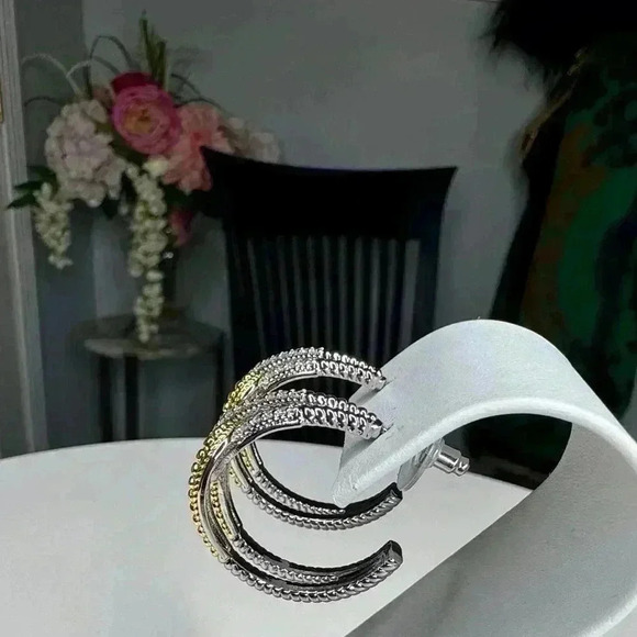 14KGP Two Tone Pave Earrings - Picture 2 of 3